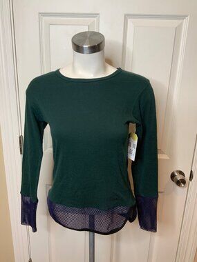 Toga Pulla Archive Dark Green Long Sleeve Shirt W/ Blue Mesh Hem & Cuffs Size 2
